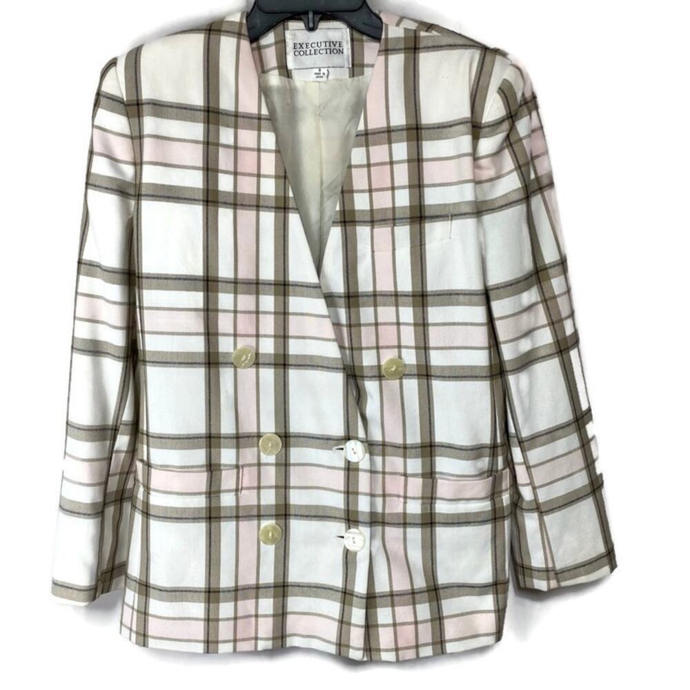 Vintage Women's Pink & White Blazer Jacket 8
